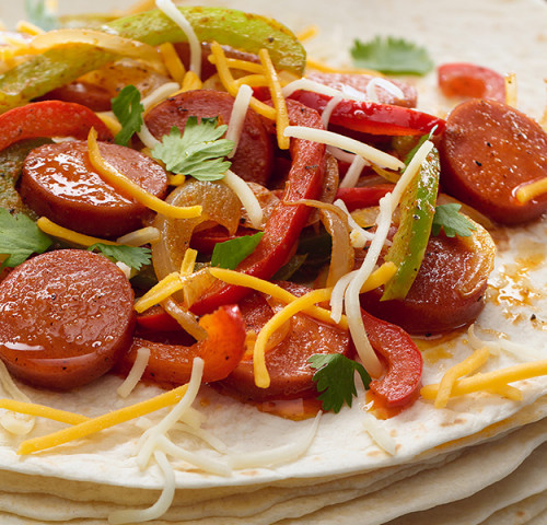 Quesadillas, saucisse fumée, légumes et cheddar Olymel